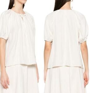 NWT Ulla Johnson Marcelena Self-Tie Short Puff Sleeves Top Light Beige Size: 4